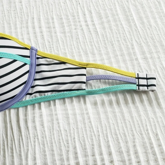 Victoria's Secret Swim BIKINI Bandeau 32B XS Black White Colorblock Striped 84Z - Picture 6 of 11